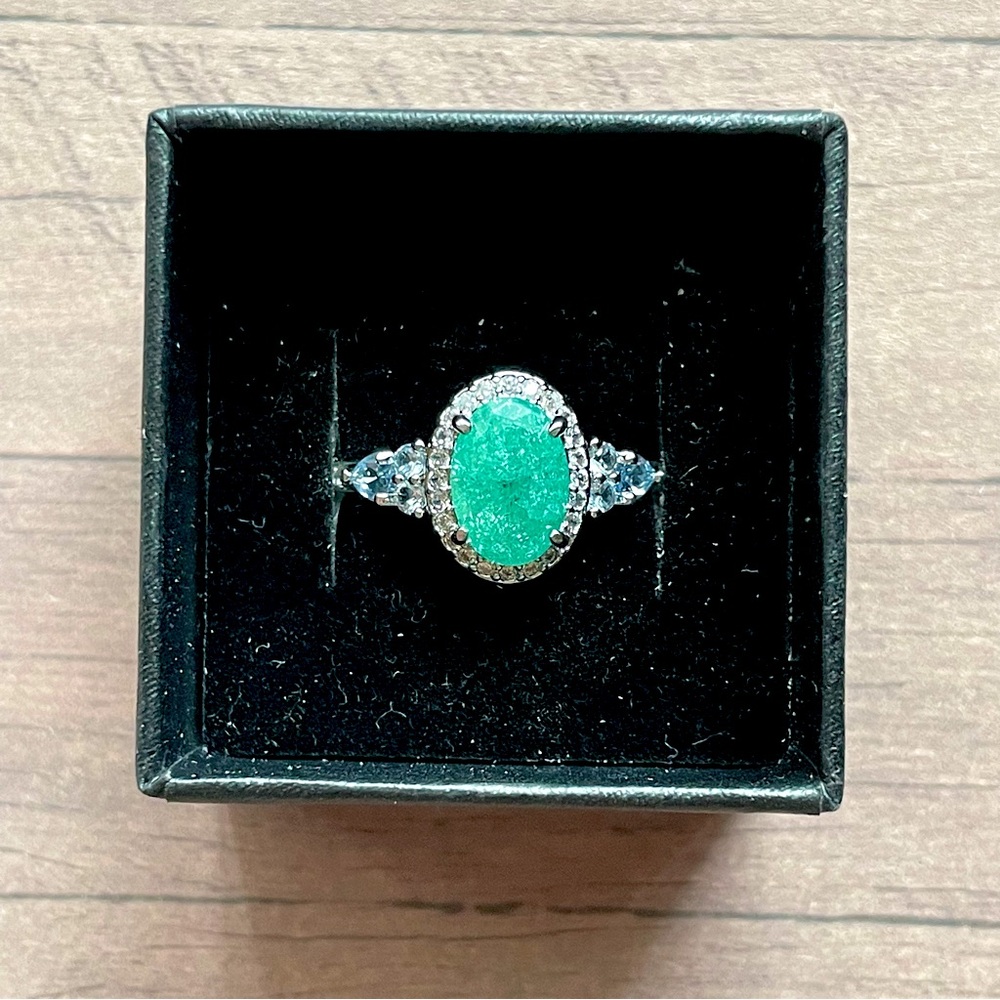 Bomb Party OG Ring “Make it Count, Gorgeous” - Teal Ice Crystal & Aquamarine CZ